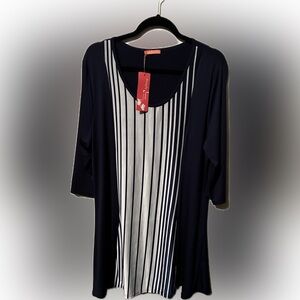 Simply Aster 2X NWT Women's Blue and White Striped Midi Dress